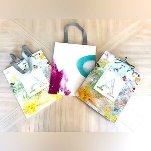Anthropologie - Lot of 3 Small Watercolor Shopping Bags w/ Fabric Handles